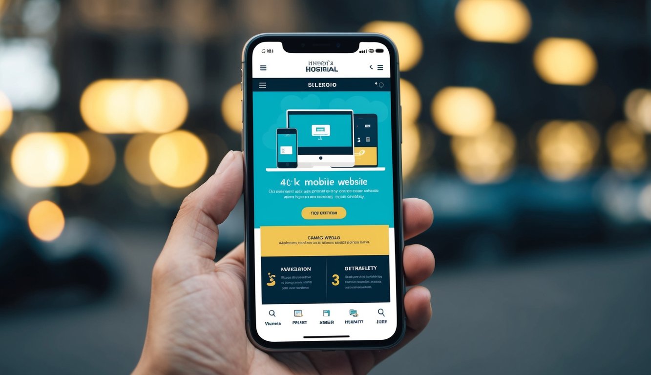 A smartphone displaying a website with smooth navigation, fast loading times, and easy-to-tap buttons, all optimized for mobile use